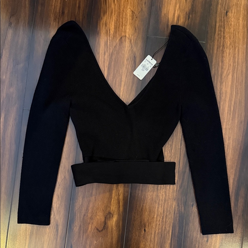 Express Black V-Neck Tie-Front Sweater